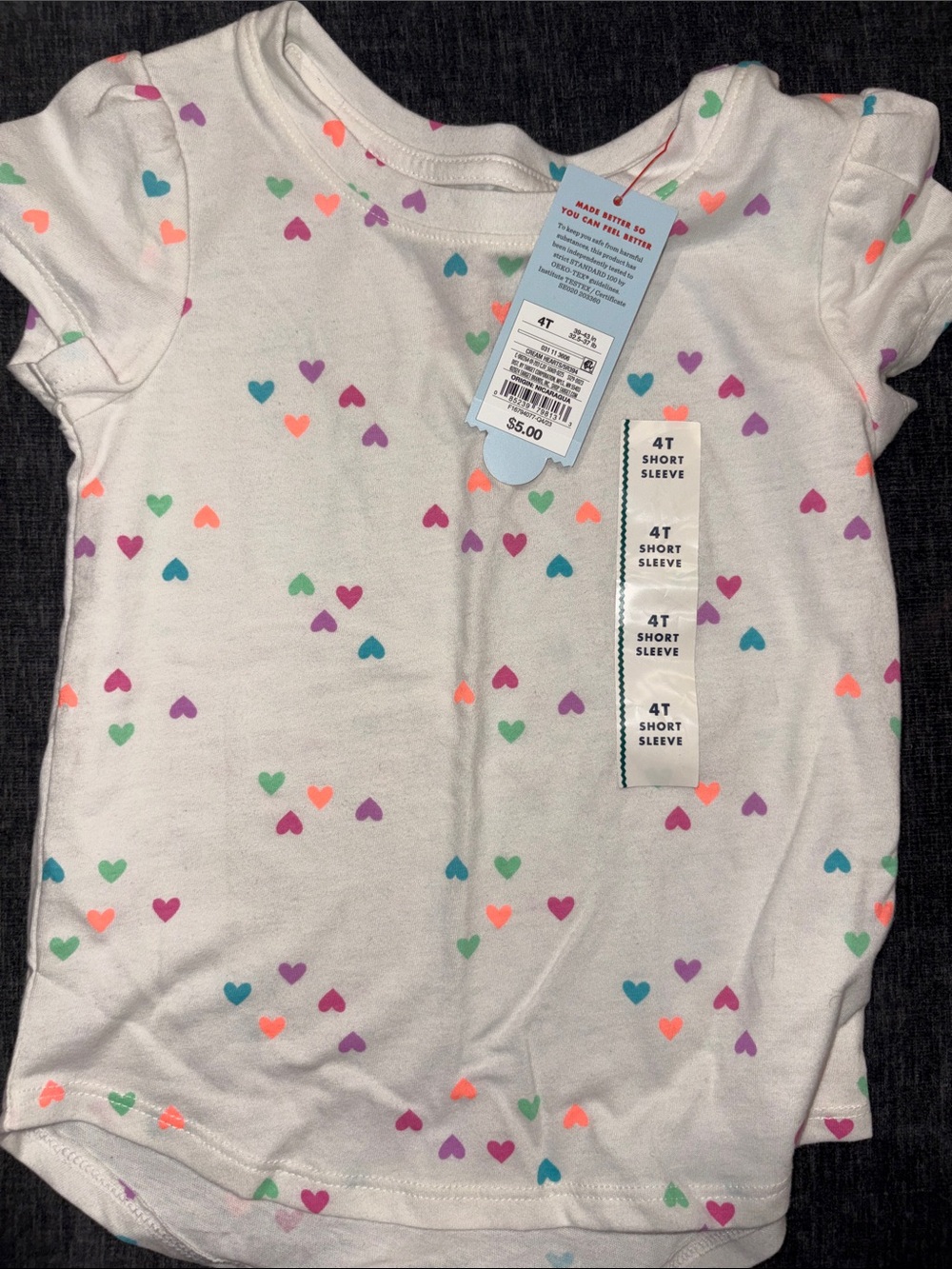 Cat & Jack White Short-Sleeve Tee with Multicolor Heart Print